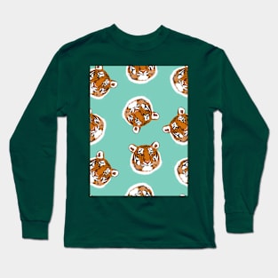 Tiger Head Pattern on Green Long Sleeve T-Shirt